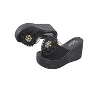 LDOZ Sandali da donna con zeppa romana alla moda con nodo floreale da spiaggia(Black,6.5)