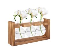 LDXDRU Provette con supporto, vaso decorativo vintage in vetro piccolo, decorazione da tavolo, provette in legno per fiori, fioriera in vetro per decorazione da tavolo, decorazione soggiorno