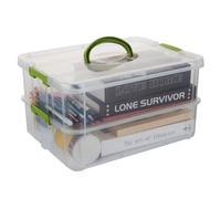 LDXDRU Scatola portaoggetti in plastica a 2 ripiani con coperchio, impilabile, grande scatola per bricolage, materiale per bricolage, ferri da maglia, 35 x 26,5 x 18,9