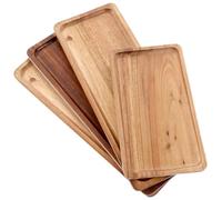 LDXDRU Set di 4 vassoi decorativi in legno, rettangolari in legno di acacia, vassoio da portata piccolo, vassoio in legno, decorazione rettangolare per dessert, cosmetici, gioielli, candele (29 x 11