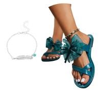 LDXEQIZ Eleganti Infradito con Fiocco Sandali Casual con Separatore delle Dita Flip-Flops da Donna Taglie Forti Pantofole for Alluce Valgo Scarpe Estive Leggere E Piatte(Blue,41 EU)