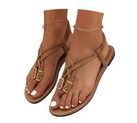 LDXEQIZ Eleganti Sandali con Separatore delle Dita Sandali da Donna Bohemia con Cinturini A T E Perline Scarpe Estive con Punta A Clip, Infradito con Suola Morbida Scarpe da Spiaggia(Brown,43 EU)