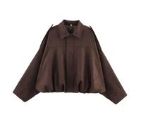 LDXEQIZ Giacca Corta in Pelle Scamosciata da Donna Giacca Bomber Classica Cappotto Casual da Pilota con Maniche Lunghe E Revers Cappotto con Cerniera Autunno Inverno Streetwear Y2K(Brown,M)