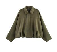 LDXEQIZ Giacca Corta in Pelle Scamosciata da Donna Giacca Bomber Classica Cappotto Casual da Pilota con Maniche Lunghe E Revers Cappotto con Cerniera Autunno Inverno Streetwear Y2K(Green,M)