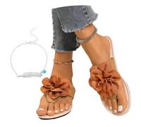 LDXEQIZ Infradito Estivi 2026 con Fiori Sandali Eleganti da Donna con Separatore delle Dita Comode Pantofole con Punta A Clip Flip-Flops Piatte Casual for Vacanze/Spiaggia(Beige,38 EU)