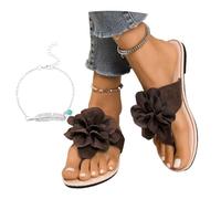 LDXEQIZ Infradito Estivi 2026 con Fiori Sandali Eleganti da Donna con Separatore delle Dita Comode Pantofole con Punta A Clip Flip-Flops Piatte Casual for Vacanze/Spiaggia(Brown,40 EU)