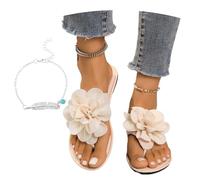 LDXEQIZ Infradito Estivi 2026 con Fiori Sandali Eleganti da Donna con Separatore delle Dita Comode Pantofole con Punta A Clip Flip-Flops Piatte Casual for Vacanze/Spiaggia(White,37 EU)