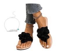 LDXEQIZ Infradito Estivi 2026 con Fiori Sandali Eleganti da Donna con Separatore delle Dita Comode Pantofole con Punta A Clip Flip-Flops Piatte Casual for Vacanze/Spiaggia(Black,43 EU)