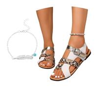 LDXEQIZ Sandali Casual Piatti Sandali Taglie Forti da Donna con Fibbia Nuovi Sandali Romani con Motivo A Serpente Scarpe Estive Vintage in Pelle PU for Vacanze/Spiaggia(42 EU)