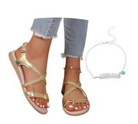 LDXEQIZ Sandali con Separatore Dita da Donna 2026, Comodi Sandali Romani con Plantare Morbido, Scarpe da Bagno Piatte Leggere for Spiaggia/Vacanza(Gold,36 EU)