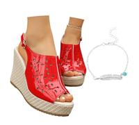 LDXEQIZ Sandali con Zeppa da Donna Tacchi Alti Cavi in Pelle Verniciata PU Eleganti Sandali Romani da Sposa Comode Scarpe da Sera con Plateau for Feste/la Vita di Tutti I Giorni(Red,39 EU)