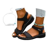 LDXEQIZ Sandali Ortopedici con Rivetti in Metallo Sandali Comodi for Piedi Larghi da Donna Sandali da Passeggio in Pelle PU con Supporto Plantare Scarpe Estive Slingback in Punta Aperta(Black,41 EU)