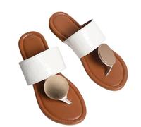LDXEQIZ Sandali Vintage da Donna con Separatore di Punta E Fibbia in Metallo Flip-Flops Pantofole Piatte Casual Ciabatte da Sposa Taglie Forti Scarpe Estive Bohémien for Piscina/Spiaggia(White,40 EU)