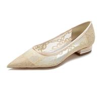 LDXEQIZ Scarpe da Sposa Piatti Scarpe da Sposa da Donna in Rete con Punta Appuntita Eleganti Pumps Slip-on for Ufficio, Feste, Balli Studenteschi, Sandali Taglia Grande, 36-43EU(Beige,36 EU)