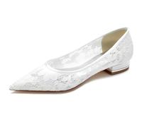 LDXEQIZ Scarpe da Sposa Piatti Scarpe da Sposa da Donna in Rete con Punta Appuntita Eleganti Pumps Slip-on for Ufficio, Feste, Balli Studenteschi, Sandali Taglia Grande, 36-43EU(White,38 EU)