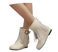 LDXEQIZ Stivaletti con Fibbia da Donna Stivali Medievali retrò con Frange Stivaletti Comodi con Zeppa Boots in Pelle PU con Cerniera Scarpe Casual alla Caviglia, 36-43 EU(White,40 EU)