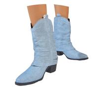 LDXEQIZ Stivaletti da Donna Taglie Forti Stivali da Cowboy Western Vintage for Concerti 2025 Nuovi Boots con Scollo A V Stivaletti A Punta con Tacco A Blocco Scarpe Slip-on A Gamba Larga(Blue,36 EU)