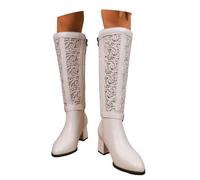LDXEQIZ Stivali in Rete con Punta Affilata Boots Alti da Donna con Fibbia in Metallo Stivali al Ginocchio con Cerniera Laterale Tacchi Alti in Pelle PU for Ufficio, Festa(38 EU)