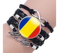 ldygefow Bracciale Intrecciato,Creativo personalità Nazionale Romania Bandiera Arte,Amore Testo Tempo Gemstone Bracciale Vetro Snap Bead Wristband Unisex Bracciale in Pelle Intrecciata,Nero,25Mm
