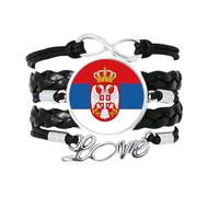 ldygefow Bracciale Intrecciato,personalità Nazionale Creativa Serbia Bandiera Arte,Amore Testo Tempo Gemstone Bracciale Vetro Snap Bead Wristband Unisex Bracciale in Pelle Intrecciata,Nero,25Mm