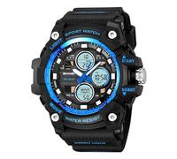 LDZDGD Orologio Digitale Outdoor da Uomo, Impermeabile 50M, Triplo Orario, Cronografo, Sveglia, Formato 12/24h, Retroilluminazione, Design Robusto per Escursionismo, Campeggio, Sopravvivenza(Blue)