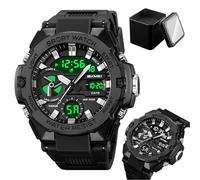 LDZDGD Orologio Digitale Outdoor Robusto da Uomo, Stile Tattico con Doppio Fuso Orario, Retroilluminazione LED, Cronometro, Impermeabilità 50M, Sveglia e Giorni della Settimana(Black)