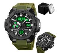 LDZDGD Orologio Digitale Outdoor Robusto da Uomo, Stile Tattico con Doppio Fuso Orario, Retroilluminazione LED, Cronometro, Impermeabilità 50M, Sveglia e Giorni della Settimana(Green)