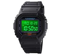 LDZDGD Orologio Digitale Retrò Colorato da Uomo, Impermeabile 50M, Display LED, Allarme, Cronometro, Retroilluminazione, Calendario, Formato 12 e 24 Ore, Cinturino in PU(Black)