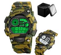 LDZDGD Orologio Digitale Tattico da Uomo, Sportivo da Esterno con Doppio Fuso Orario, Timer, Sveglia, Retroilluminazione EL, Giorno e Data, Impermeabile 50M(Camo)