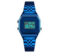 LDZDGD Orologio Digitale Unisex con Cinturino in Acciaio Inox, Impermeabile 30M, Stile Retrò con Retroilluminazione EL, Allarme, Cronografo, Data e Giorno(Blue)