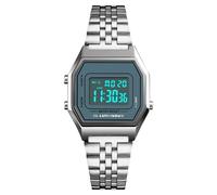 LDZDGD Orologio Digitale Unisex con Cinturino in Acciaio Inox, Impermeabile 30M, Stile Retrò con Retroilluminazione EL, Allarme, Cronografo, Data e Giorno(Silver 2)