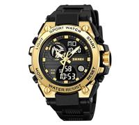 LDZDGD Orologio Sportivo Digitale da Uomo con Doppio Orario, Cronometro, Sveglia, Retroilluminazione LED, Formato 12/24h, Giorno e Data, Impermeabile 50M, Stile Tattico Outdoor(Gold)