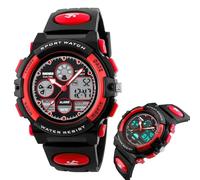 LDZDGD Orologio Sportivo Digitale da Uomo, Impermeabile 50M, Tattico da Esterno con Cronografo, Retroilluminazione, Allarme, Data e Giorno, Cinturino in PU(Red)