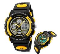 LDZDGD Orologio Sportivo Digitale da Uomo, Impermeabile 50M, Tattico da Esterno con Cronografo, Retroilluminazione, Allarme, Data e Giorno, Cinturino in PU(Yellow)