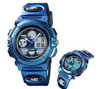 LDZDGD Orologio Sportivo Digitale da Uomo, Impermeabile 50M, Tattico da Esterno con Cronografo, Retroilluminazione, Allarme, Data e Giorno, Cinturino in PU(Blue 1)
