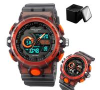 LDZDGD Orologio Sportivo Digitale da Uomo, Triplo Fuso Orario, Timer, Cronometro, Sveglia, Retroilluminazione LED, Giorno e Data, Impermeabile 50M, Stile Tattico da Esterno(Red)