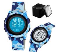 LDZDGD Orologio Sportivo Digitale Giovani, Impermeabile 50M con Cronometro, Sveglia, Calendario, Retroilluminazione EL, Cinturino in Silicone Morbido, Perfetto per Scuola o Gioco(Blue camo)