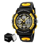 LDZDGD Orologio Sportivo Digitale Impermeabile 50M, Orologio Tattico da Esterno con Cronometro, Allarme, Retroilluminazione, Doppio Orario, Cinturino PU, Cassa in ABS Resistente(Yellow)