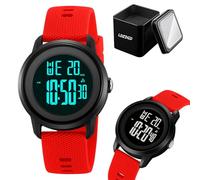 LDZDGD Orologio Sportivo Digitale per Uomo Donna Bambino Orologio Impermeabile con Cronometro Allarme Retroilluminazione Cinturino in Silicone per Corsa Escursioni Uso Quotidiano(Red)