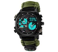 LDZDGD Orologio Sportivo Digitale Tattico da Uomo, 4 Fusi Orari, Cronometro, Sveglia, Retroilluminazione EL, Orologio da Esterno Impermeabile 50M(Green A)