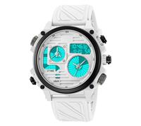 LDZDGD Orologio Sportivo Digitale Tattico da Uomo, 4 Fusi Orari, Cronometro, Sveglia, Retroilluminazione EL, Orologio da Esterno Impermeabile 50M(White)