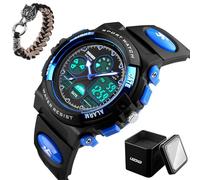 LDZDGD Orologio Tattico Digitale Impermeabile 50M, Sportivo Antiurto con Cronometro, Retroilluminazione, Allarme, Doppio Fuso Orario, per Allenamento e Escursionismo(Blue 2)