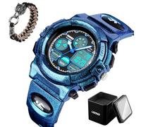 LDZDGD Orologio Tattico Digitale Impermeabile 50M, Sportivo Antiurto con Cronometro, Retroilluminazione, Allarme, Doppio Fuso Orario, per Allenamento e Escursionismo(Blue 1)