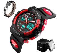 LDZDGD Orologio Tattico Digitale Impermeabile 50M, Sportivo Antiurto con Cronometro, Retroilluminazione, Allarme, Doppio Fuso Orario, per Allenamento e Escursionismo(Red)