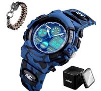 LDZDGD Orologio Tattico Digitale Impermeabile 50M, Sportivo Antiurto con Cronometro, Retroilluminazione, Allarme, Doppio Fuso Orario, per Allenamento e Escursionismo(Blue Camo)
