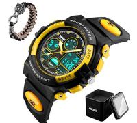 LDZDGD Orologio Tattico Digitale Impermeabile 50M, Sportivo Antiurto con Cronometro, Retroilluminazione, Allarme, Doppio Fuso Orario, per Allenamento e Escursionismo(Yellow)
