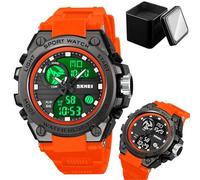 LDZDGD Orologio Tattico Impermeabile da Uomo, Display Analogico Digitale, Doppio Orario, Retroilluminazione, Cronometro, Sveglia, Giorno e Data, Resistente 50M, Antishock per Sport Outdoor(Orange 2)