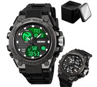 LDZDGD Orologio Tattico Impermeabile da Uomo, Display Analogico Digitale, Doppio Orario, Retroilluminazione, Cronometro, Sveglia, Giorno e Data, Resistente 50M, Antishock per Sport Outdoor(Black 2)