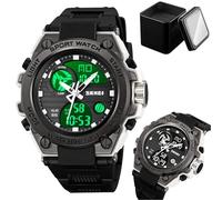LDZDGD Orologio Tattico Impermeabile da Uomo, Display Analogico Digitale, Doppio Orario, Retroilluminazione, Cronometro, Sveglia, Giorno e Data, Resistente 50M, Antishock per Sport Outdoor(Black 1)