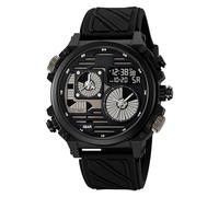 LDZDGD Orologio Tattico Robusto da Uomo, Visualizzazione Multi-Orario, Timer, Sveglia, Formato 12/24h, Retroilluminazione EL, Quadrante Grande, Impermeabile 50M(Black)